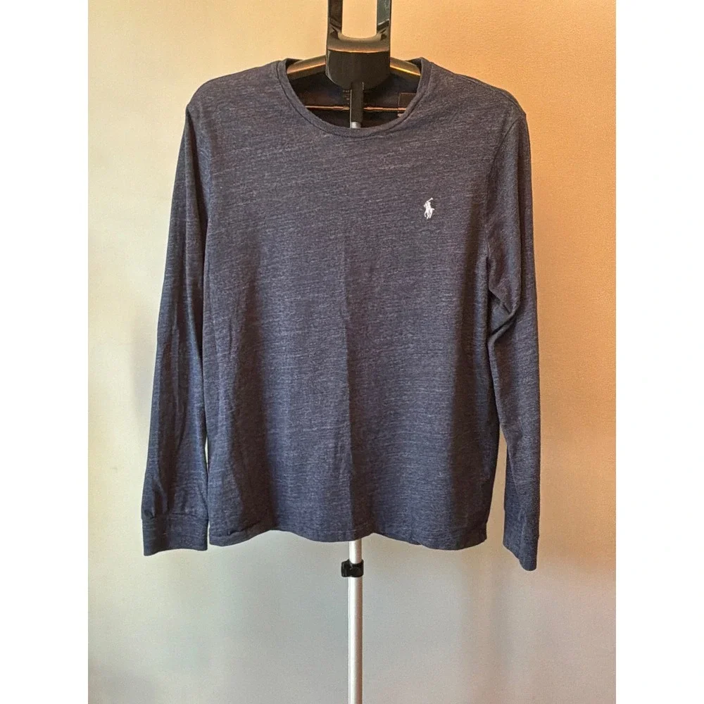 Polo Ralph Lauren T-Shirt Mens Large Blue Excellent Custom Slim Fit Long Sleeve